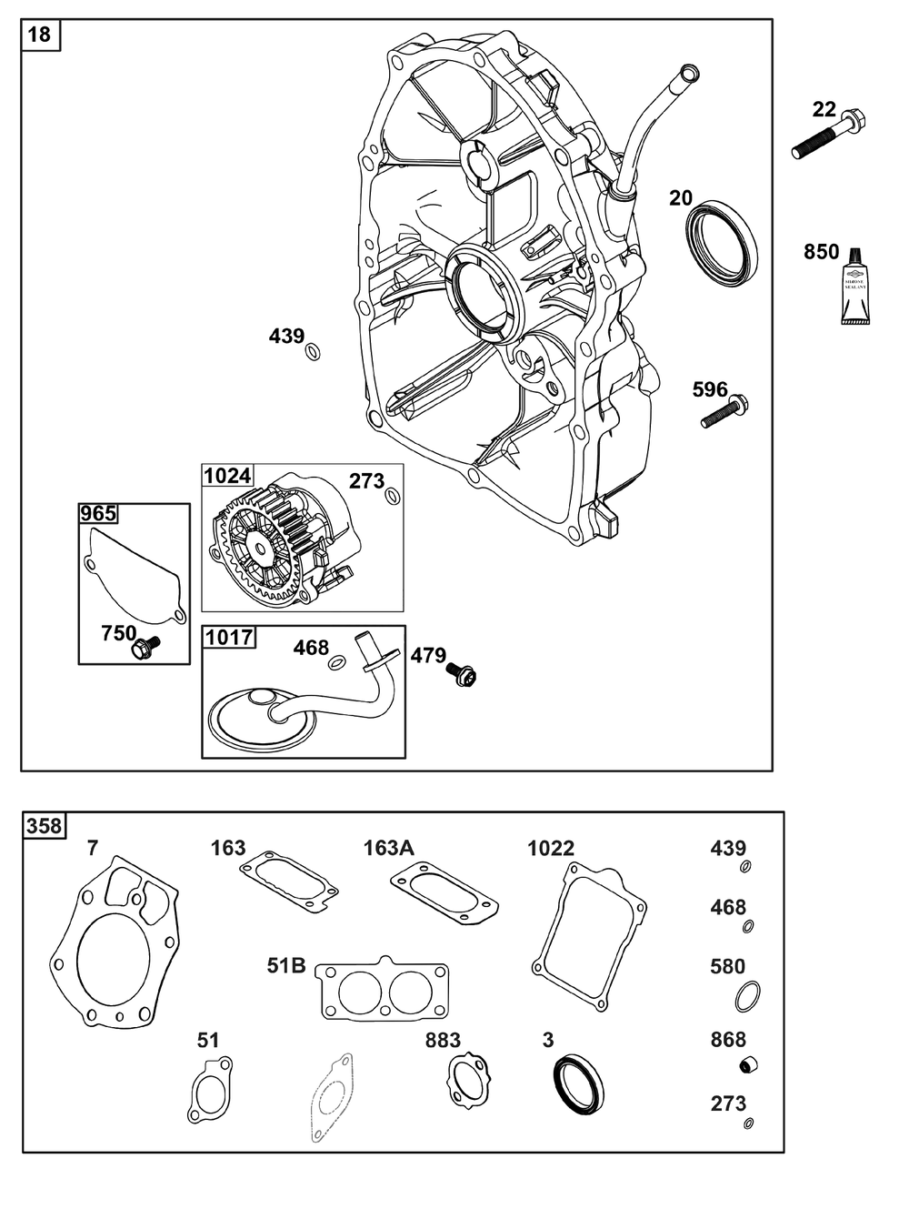 Crankcase Cover/Sump Group Diagram and Parts List for 613377-0001-E1  Briggs and Stratton Engine